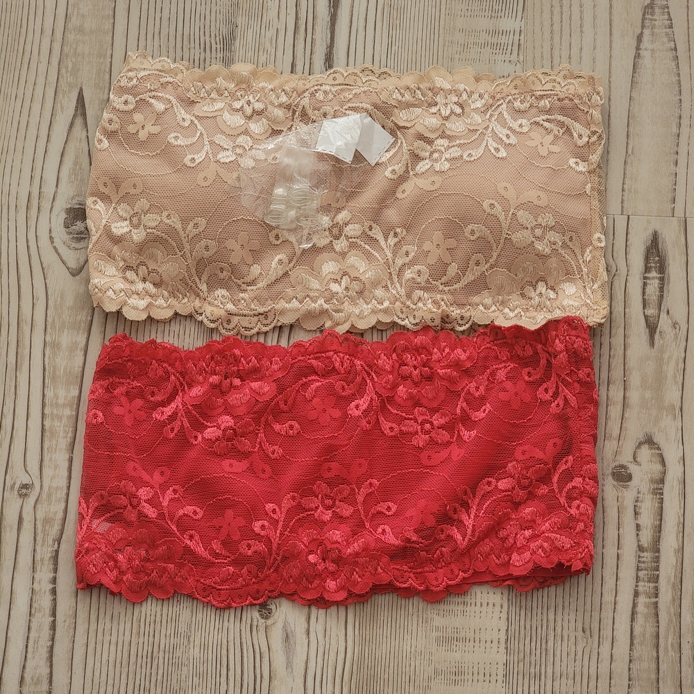 Angelina Lace Bandeau Set - Red and Beige - Size M/L - NWOT